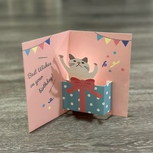 Pop-up Kitten White Cat Birthday Card ❘ Celebrate Card ❘ Happy Birthday Card